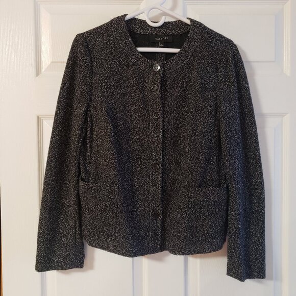 Talbots Blazer Light Weight Black and White Speckled Button Up w/Pockets Size 12 - Picture 1 of 6